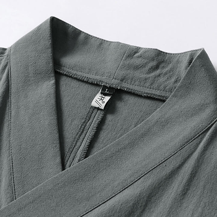 Kimono da uomo in cotone e lino con maniche a tre quarti, motivo Buddha Stones, con lacci semplici - image 2