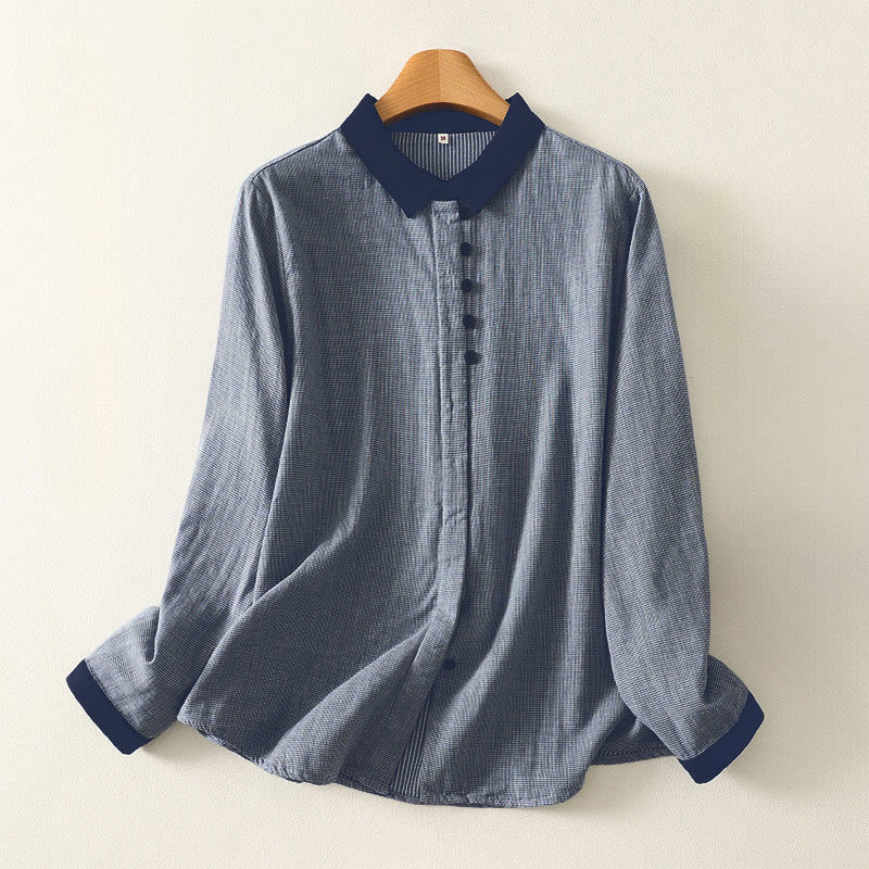 Camicia da donna a maniche lunghe con colletto rialzato, bottoni e design a blocchi di colore a righe blu Buddha Stones - BluAcciaioChiaro - US8-10, UK/AU12-14, EU40-42 (2XL) - image 0