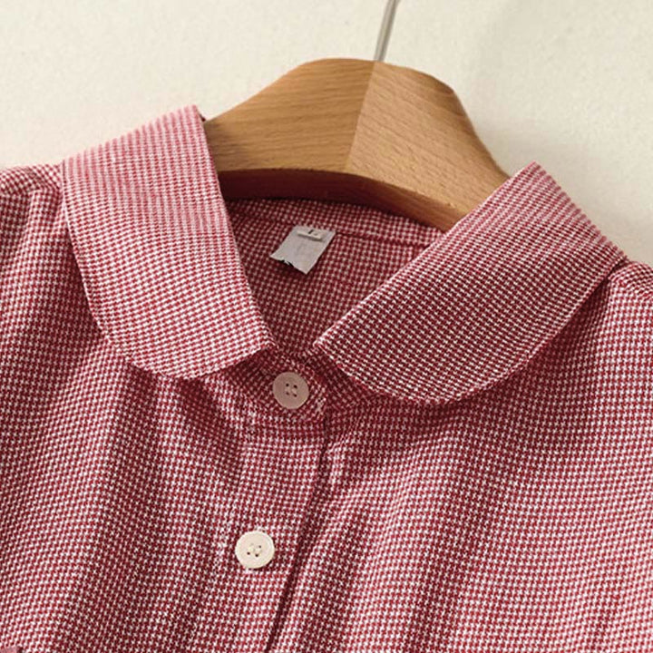 Camicia da donna a maniche lunghe con colletto rialzato, bottoni, ricamo a quadri con gatto e gattino, motivo Buddha Stones Fall - image 7