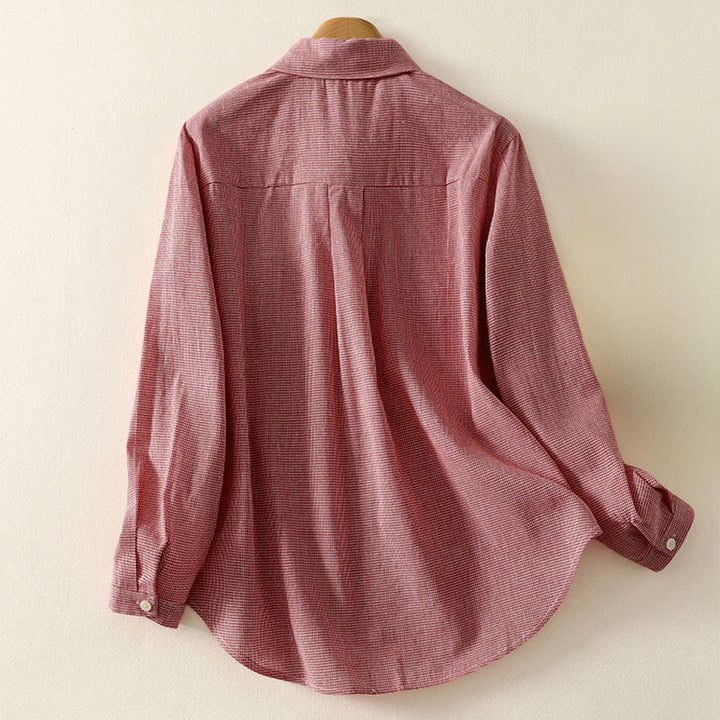 Camicia da donna a maniche lunghe con colletto rialzato, bottoni, ricamo a quadri con gatto e gattino, motivo Buddha Stones Fall - image 6