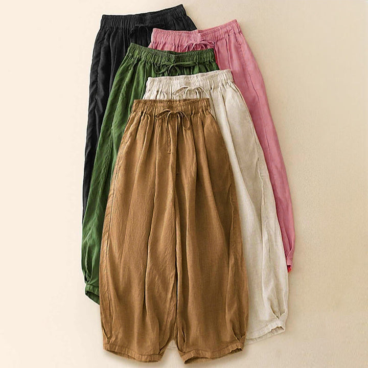 Pantaloni capri corti harem da donna con elastico in vita e tasche, modello estivo Buddha Stones. - image 32