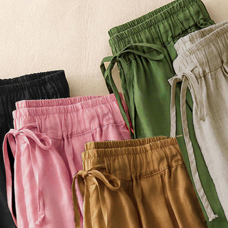 Pantaloni capri corti harem da donna con elastico in vita e tasche, modello estivo Buddha Stones. - image 33