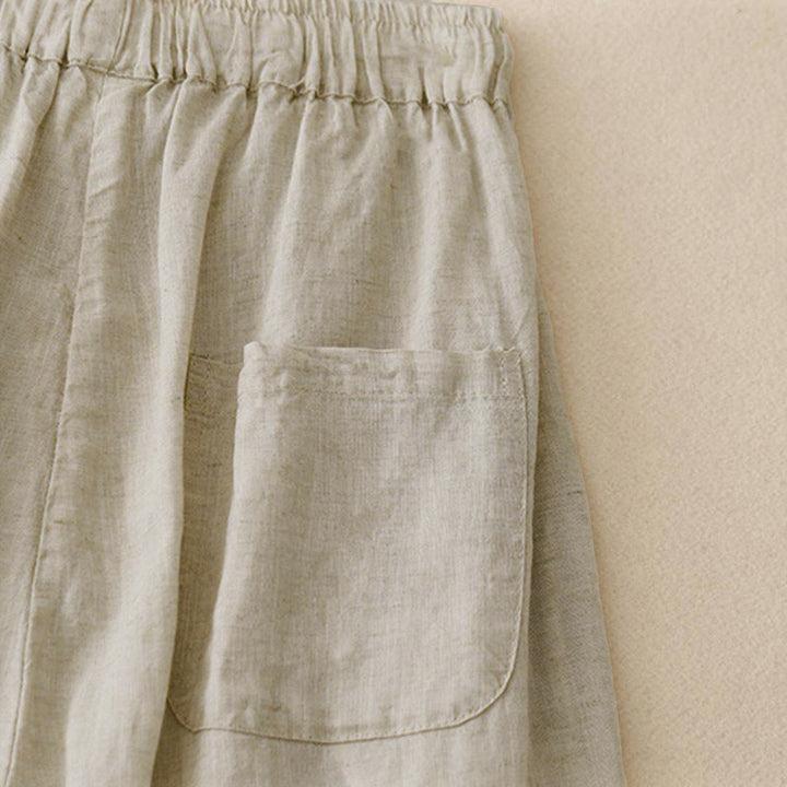 Pantaloni capri corti harem da donna con elastico in vita e tasche, modello estivo Buddha Stones. - image 5