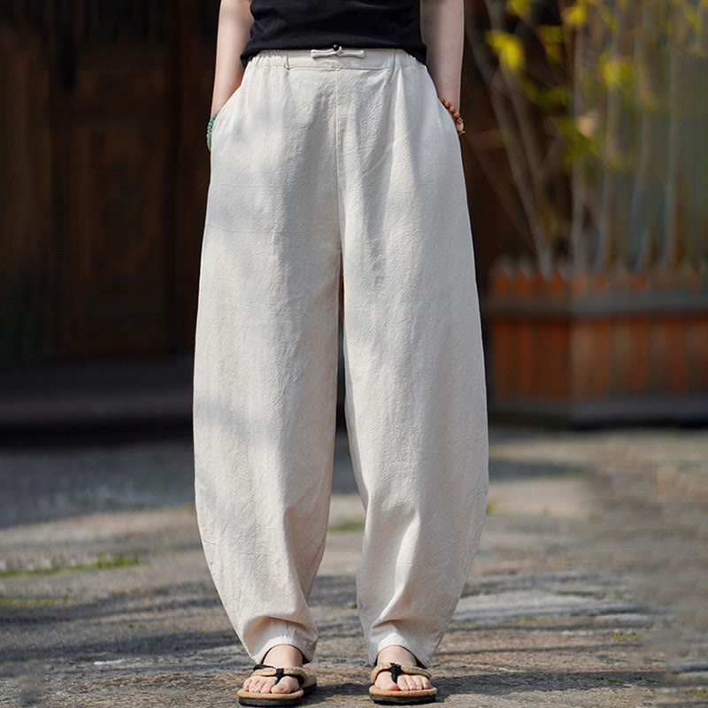 Pantaloni da uomo in cotone e lino con tasche, modello Buddha Stones Summer Plain One Chinese Frog-Botton, gamba dritta - image 1