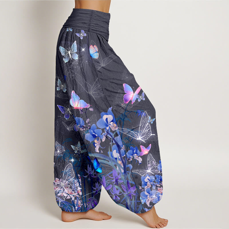 Pantaloni harem da donna con elastico in vita, in puro cotone, con motivo a farfalla, fiore, erba e bambù, effetto sogno Buddha Stones - image 10