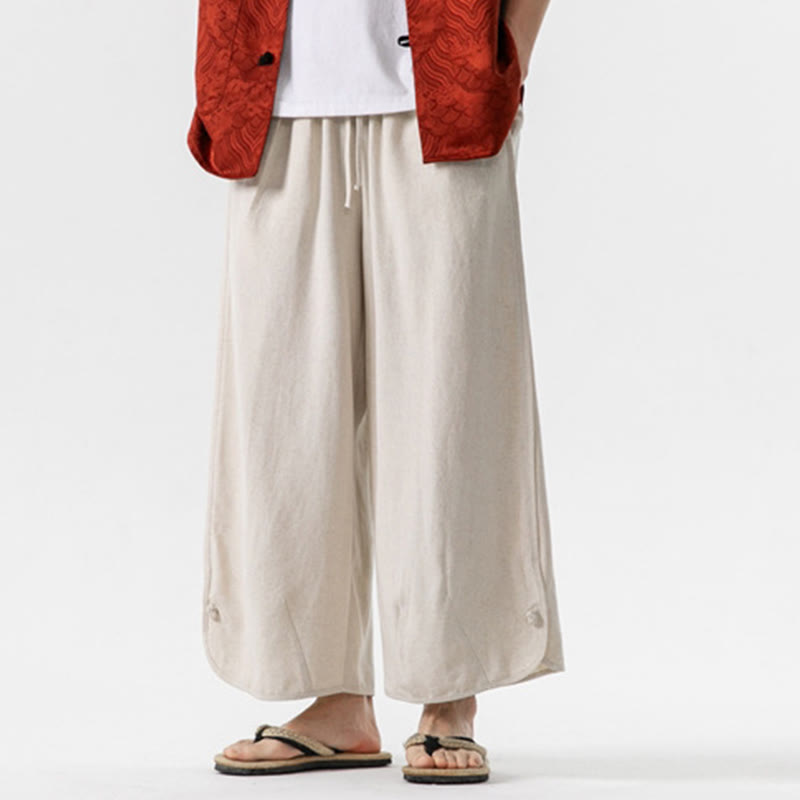 Pantaloni da uomo in lino e cotone con coulisse, lunghezza 7-8, con tasche, modello Buddha Stones Summer Plain - image 8