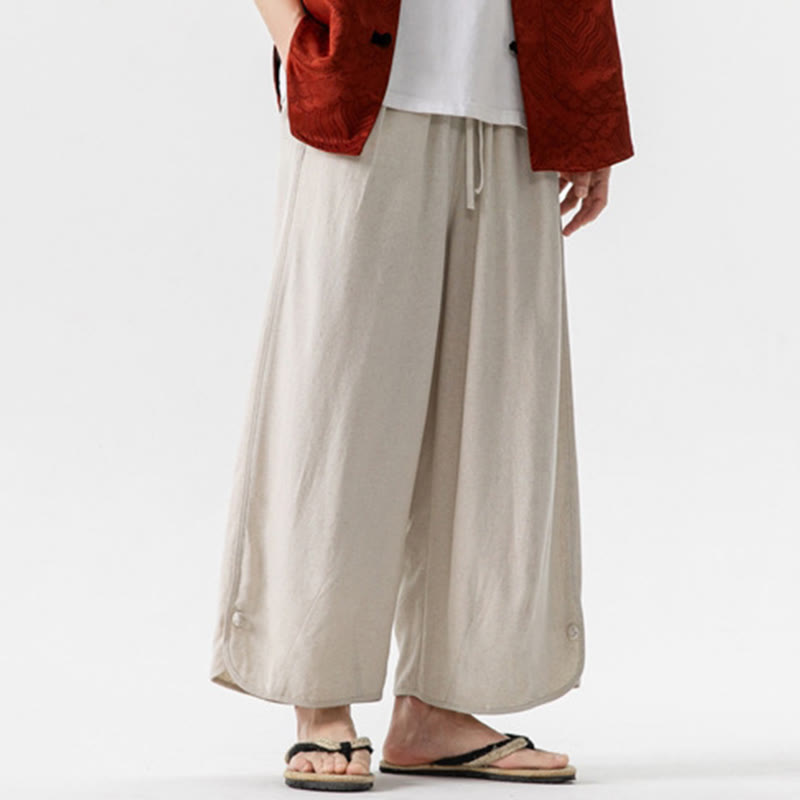 Pantaloni da uomo in lino e cotone con coulisse, lunghezza 7-8, con tasche, modello Buddha Stones Summer Plain - image 7