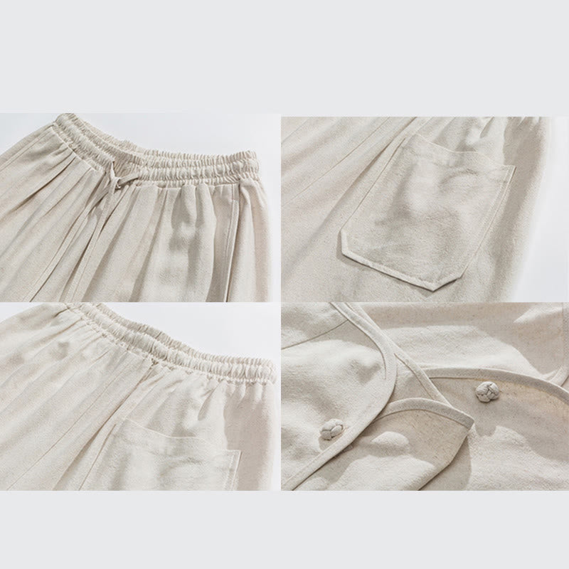 Pantaloni da uomo in lino e cotone con coulisse, lunghezza 7-8, con tasche, modello Buddha Stones Summer Plain - image 9