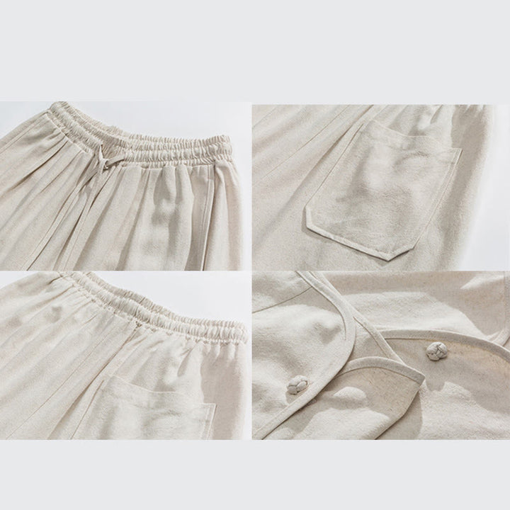 Pantaloni da uomo in lino e cotone con coulisse, lunghezza 7-8, con tasche, modello Buddha Stones Summer Plain - image 9