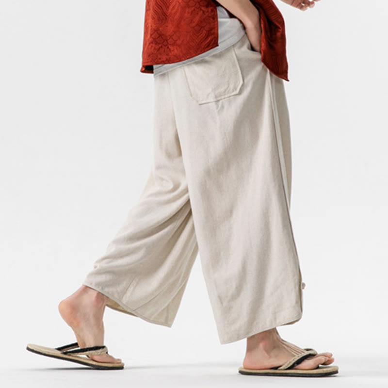 Pantaloni da uomo in lino e cotone con coulisse, lunghezza 7-8, con tasche, modello Buddha Stones Summer Plain - image 6