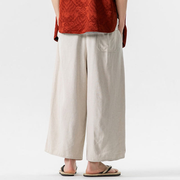 Pantaloni da uomo in lino e cotone con coulisse, lunghezza 7-8, con tasche, modello Buddha Stones Summer Plain - image 4