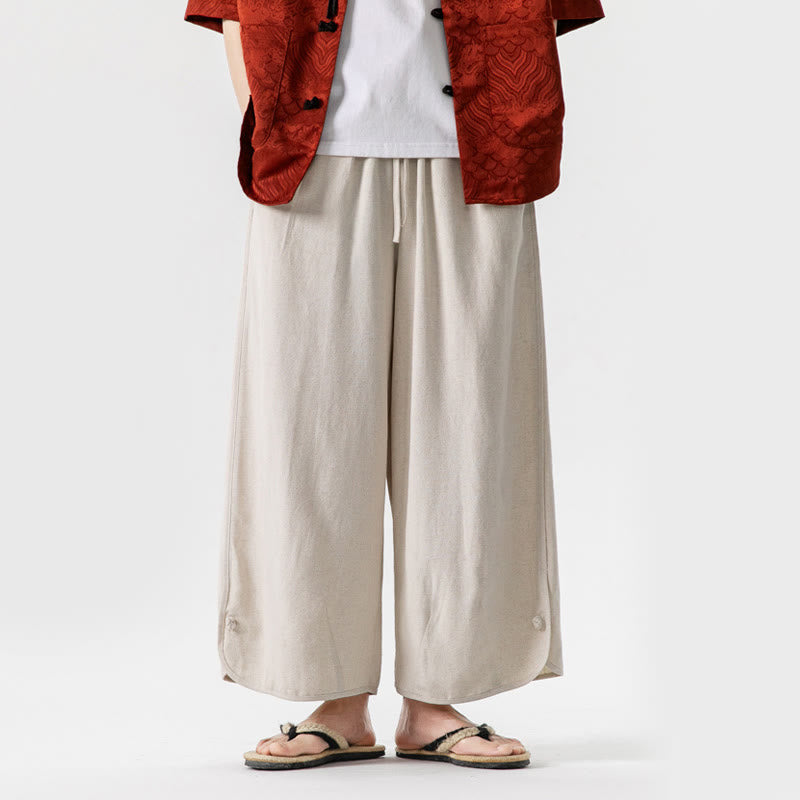 Pantaloni da uomo in lino e cotone con coulisse, lunghezza 7-8, con tasche, modello Buddha Stones Summer Plain - Beige - US/UK/AU46, EU56 (5XL) - image 1