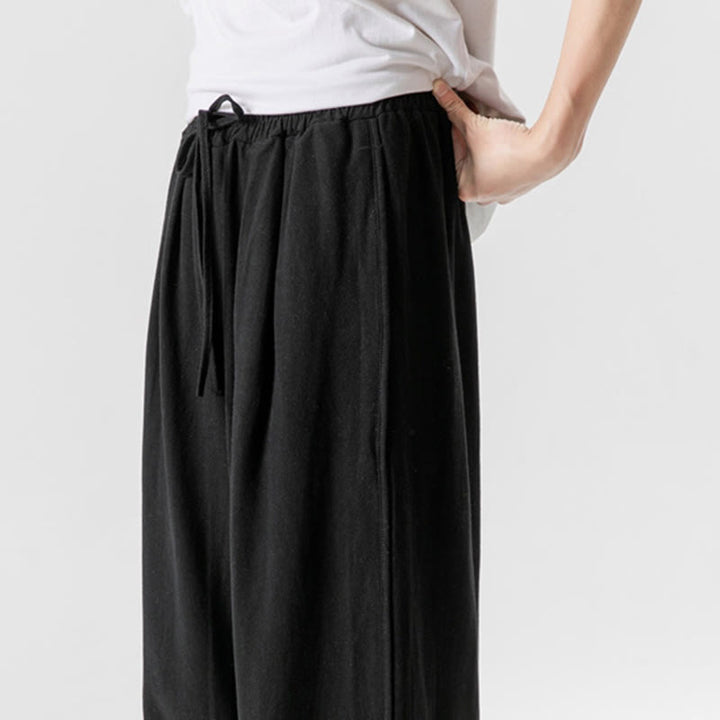 Pantaloni da uomo in lino e cotone con coulisse, lunghezza 7-8, con tasche, modello Buddha Stones Summer Plain - image 22