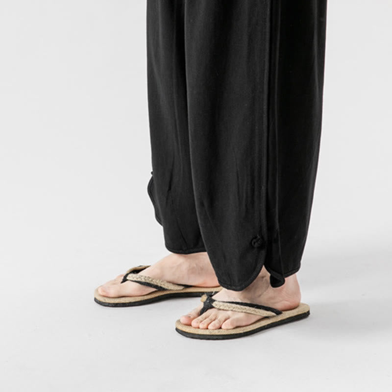 Pantaloni da uomo in lino e cotone con coulisse, lunghezza 7-8, con tasche, modello Buddha Stones Summer Plain - image 25