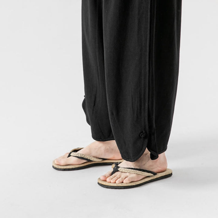 Pantaloni da uomo in lino e cotone con coulisse, lunghezza 7-8, con tasche, modello Buddha Stones Summer Plain - image 25