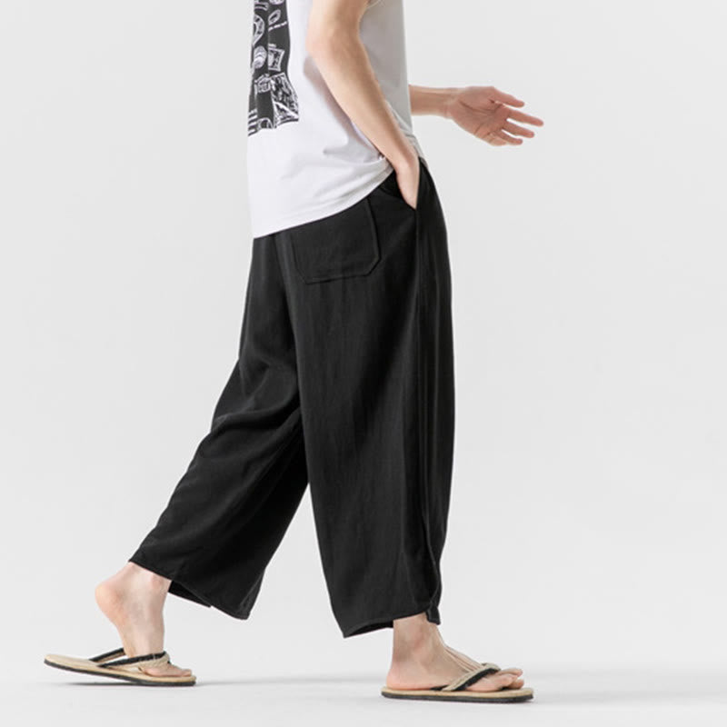 Pantaloni da uomo in lino e cotone con coulisse, lunghezza 7-8, con tasche, modello Buddha Stones Summer Plain - image 18