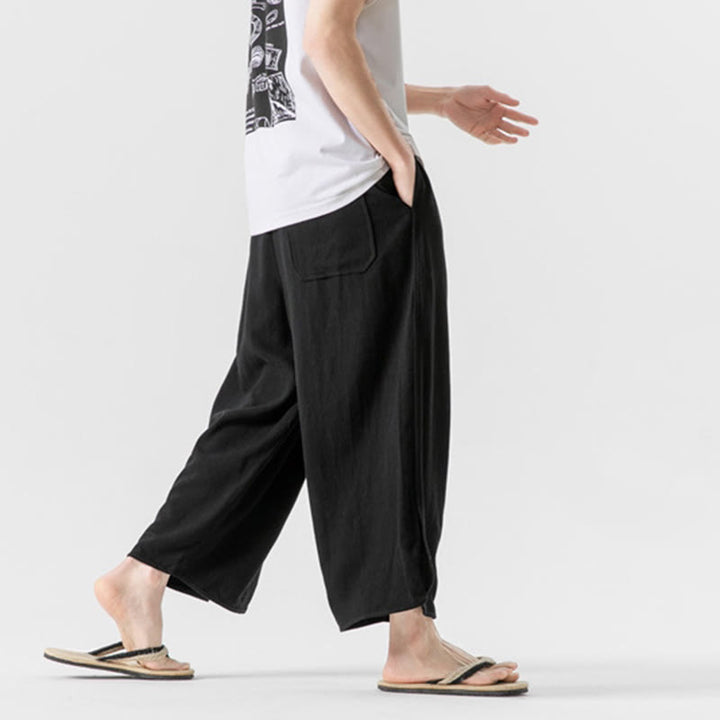 Pantaloni da uomo in lino e cotone con coulisse, lunghezza 7-8, con tasche, modello Buddha Stones Summer Plain - image 18