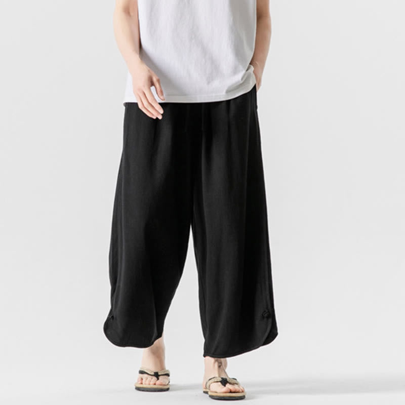 Pantaloni da uomo in lino e cotone con coulisse, lunghezza 7-8, con tasche, modello Buddha Stones Summer Plain - image 13