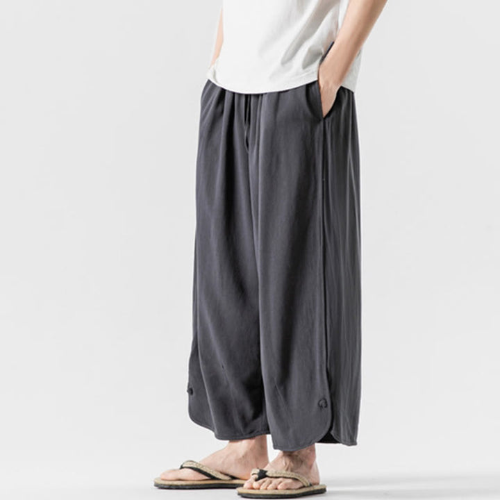 Pantaloni da uomo in lino e cotone con coulisse, lunghezza 7-8, con tasche, modello Buddha Stones Summer Plain - image 33