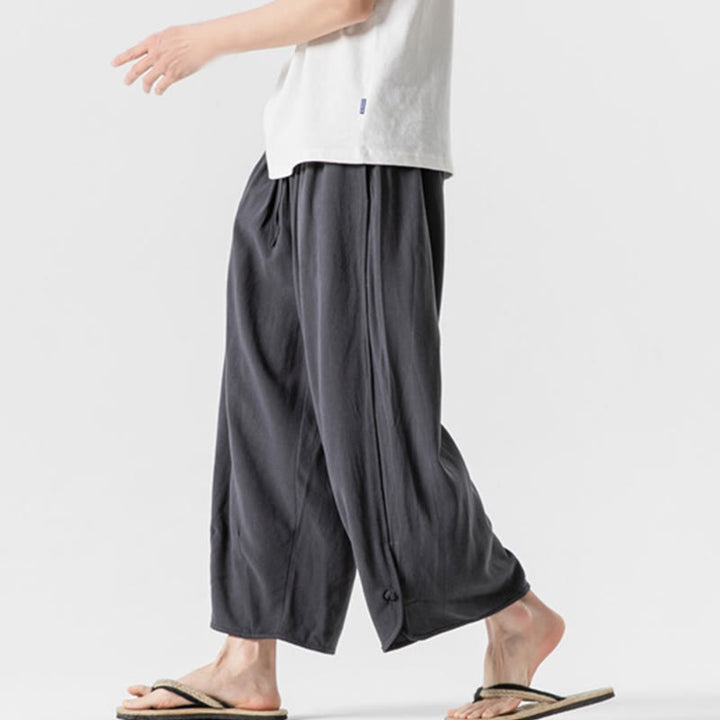 Pantaloni da uomo in lino e cotone con coulisse, lunghezza 7-8, con tasche, modello Buddha Stones Summer Plain - image 34