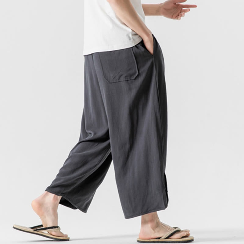 Pantaloni da uomo in lino e cotone con coulisse, lunghezza 7-8, con tasche, modello Buddha Stones Summer Plain - image 30