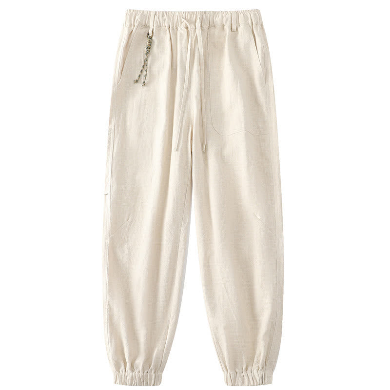 Pantaloni da uomo affusolati con tasche, lunghezza alla caviglia, in lino, cotone e ramiè estivo Buddha Stones - Beige - US/UK/AU46, EU56 (5XL) - image 0