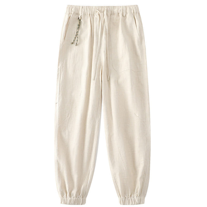 Pantaloni da uomo affusolati con tasche, lunghezza alla caviglia, in lino, cotone e ramiè estivo Buddha Stones - Beige - US/UK/AU46, EU56 (5XL) - image 0