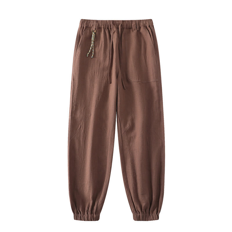 Pantaloni da uomo affusolati con tasche, lunghezza alla caviglia, in lino, cotone e ramiè estivo Buddha Stones - Cioccolato - US/UK/AU46, EU56 (5XL) - image 15