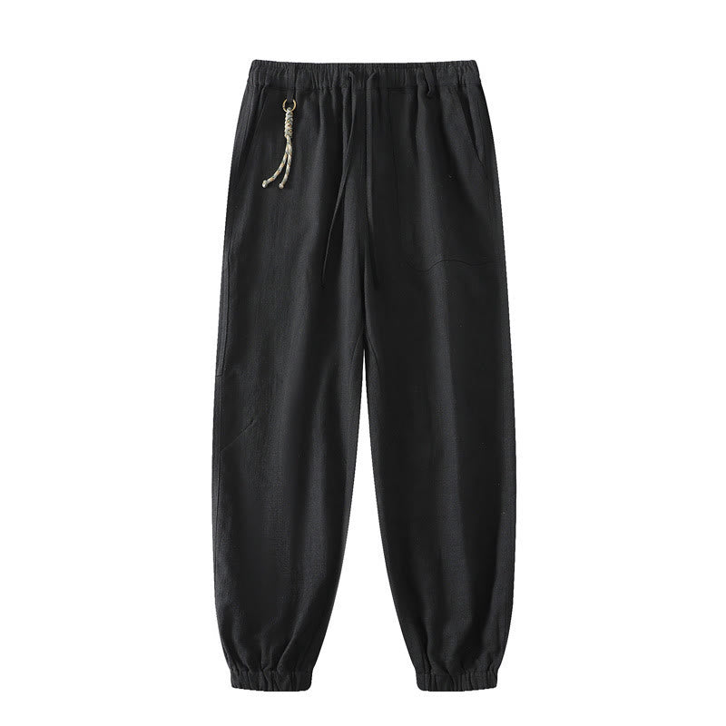 Pantaloni da uomo affusolati con tasche, lunghezza alla caviglia, in lino, cotone e ramiè estivo Buddha Stones - Nero - US/UK/AU46, EU56 (5XL) - image 13