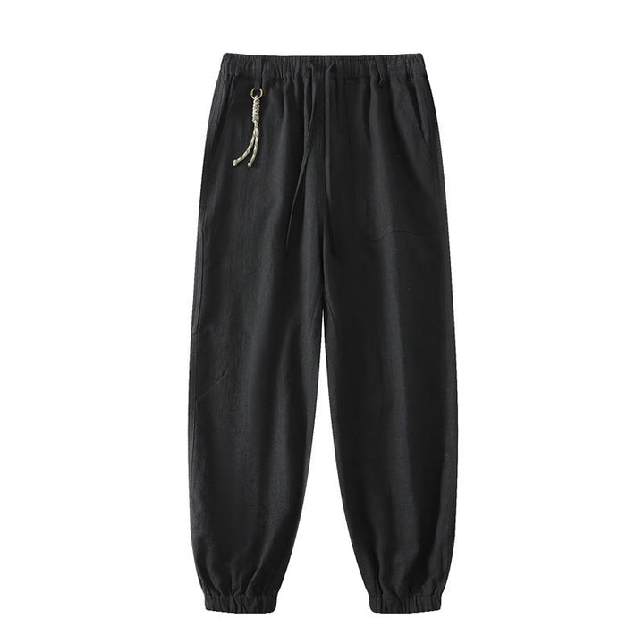 Pantaloni da uomo affusolati con tasche, lunghezza alla caviglia, in lino, cotone e ramiè estivo Buddha Stones - Nero - US/UK/AU46, EU56 (5XL) - image 13