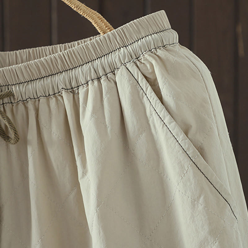 Pantaloni da donna spessi in cotone e poliestere con motivo a rombi Buddha Stones, con tasche - image 5