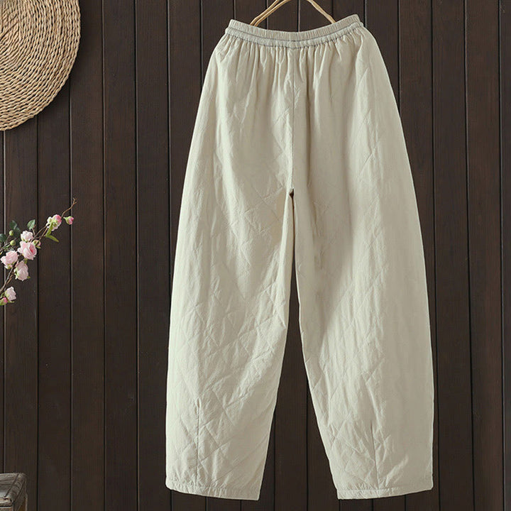 Pantaloni da donna spessi in cotone e poliestere con motivo a rombi Buddha Stones, con tasche - image 2