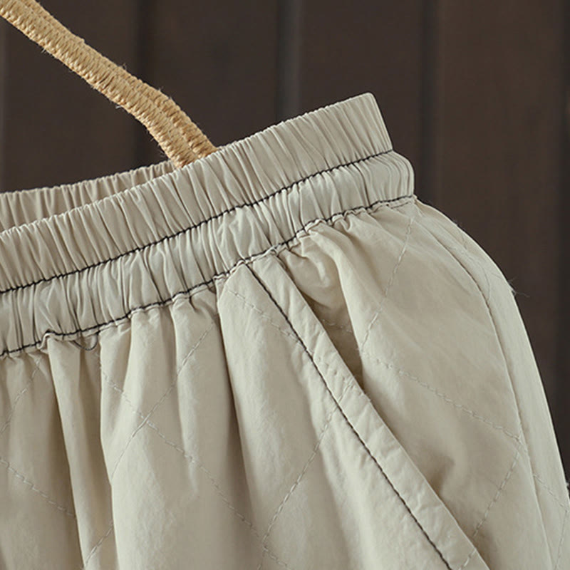 Pantaloni da donna spessi in cotone e poliestere con motivo a rombi Buddha Stones, con tasche - image 6