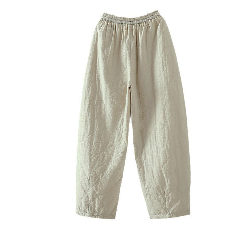 Pantaloni da donna spessi in cotone e poliestere con motivo a rombi Buddha Stones, con tasche - image 3