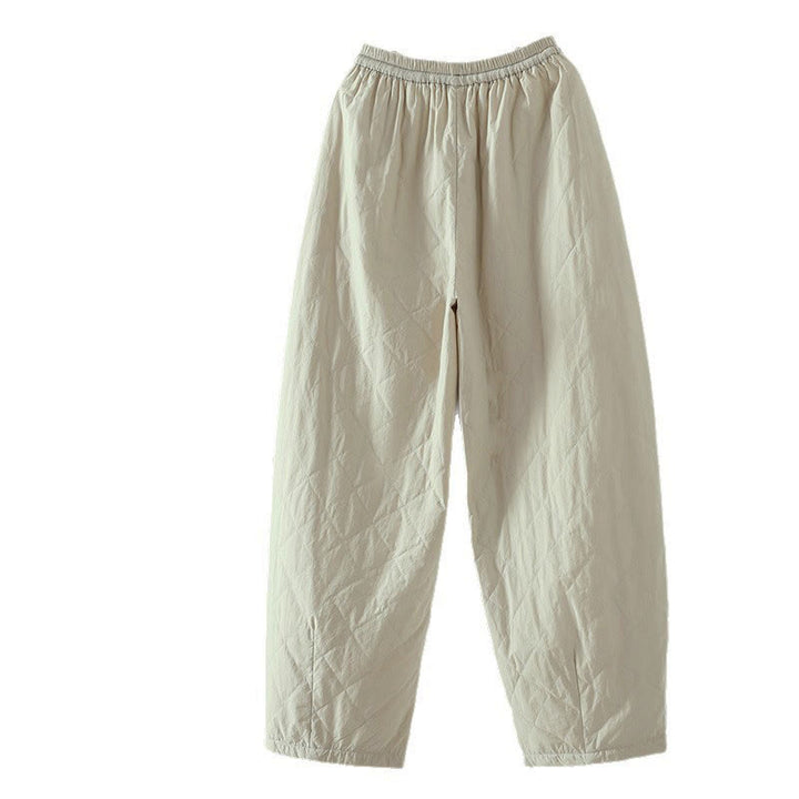 Pantaloni da donna spessi in cotone e poliestere con motivo a rombi Buddha Stones, con tasche - image 3