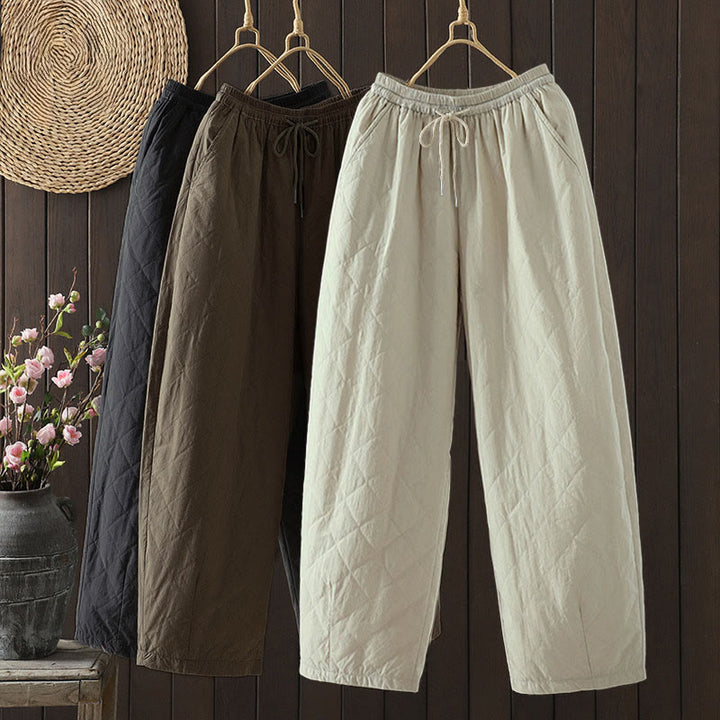 Pantaloni da donna spessi in cotone e poliestere con motivo a rombi Buddha Stones, con tasche - image 0