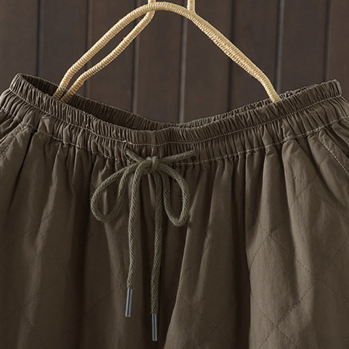 Pantaloni da donna spessi in cotone e poliestere con motivo a rombi Buddha Stones, con tasche - image 18