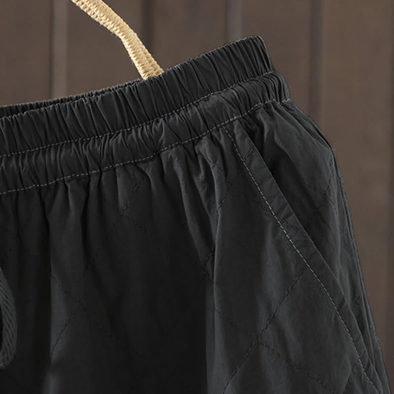 Pantaloni da donna spessi in cotone e poliestere con motivo a rombi Buddha Stones, con tasche - image 14