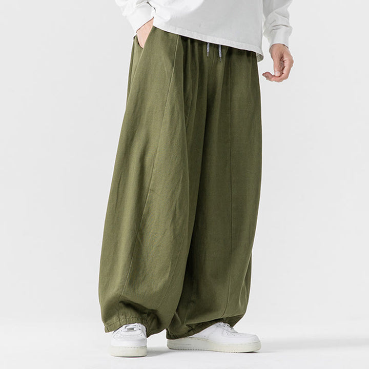 Pantaloni harem da uomo in cotone elasticizzato con tasche, tinta unita, modello Buddha Stones Fall - image 4