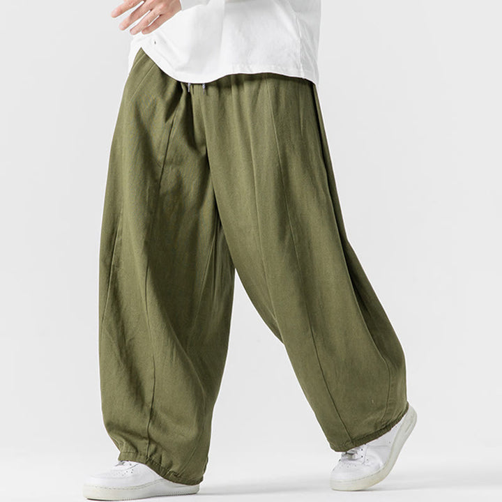 Pantaloni harem da uomo in cotone elasticizzato con tasche, tinta unita, modello Buddha Stones Fall - image 2