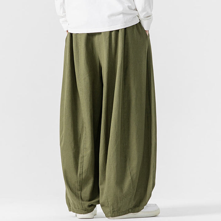 Pantaloni harem da uomo in cotone elasticizzato con tasche, tinta unita, modello Buddha Stones Fall - image 3