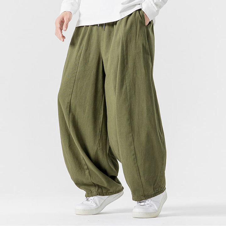 Pantaloni harem da uomo in cotone elasticizzato con tasche, tinta unita, modello Buddha Stones Fall - image 6