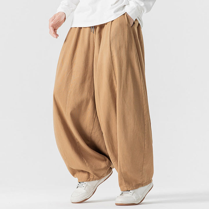 Pantaloni harem da uomo in cotone elasticizzato con tasche, tinta unita, modello Buddha Stones Fall - image 14