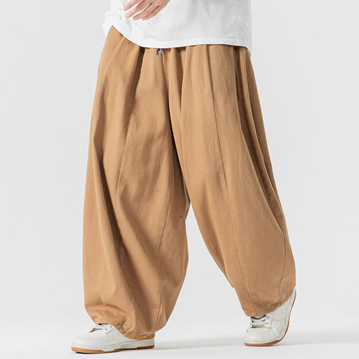 Pantaloni harem da uomo in cotone elasticizzato con tasche, tinta unita, modello Buddha Stones Fall - image 8