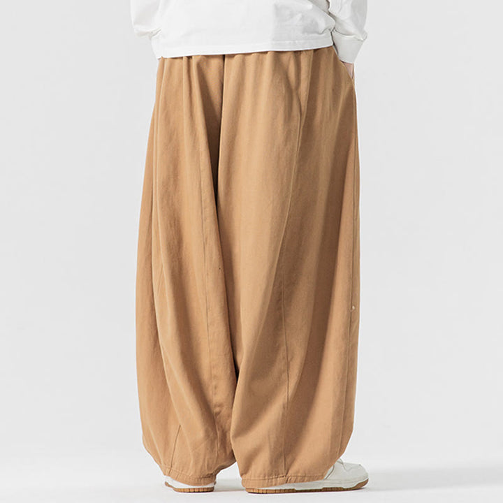 Pantaloni harem da uomo in cotone elasticizzato con tasche, tinta unita, modello Buddha Stones Fall - image 10