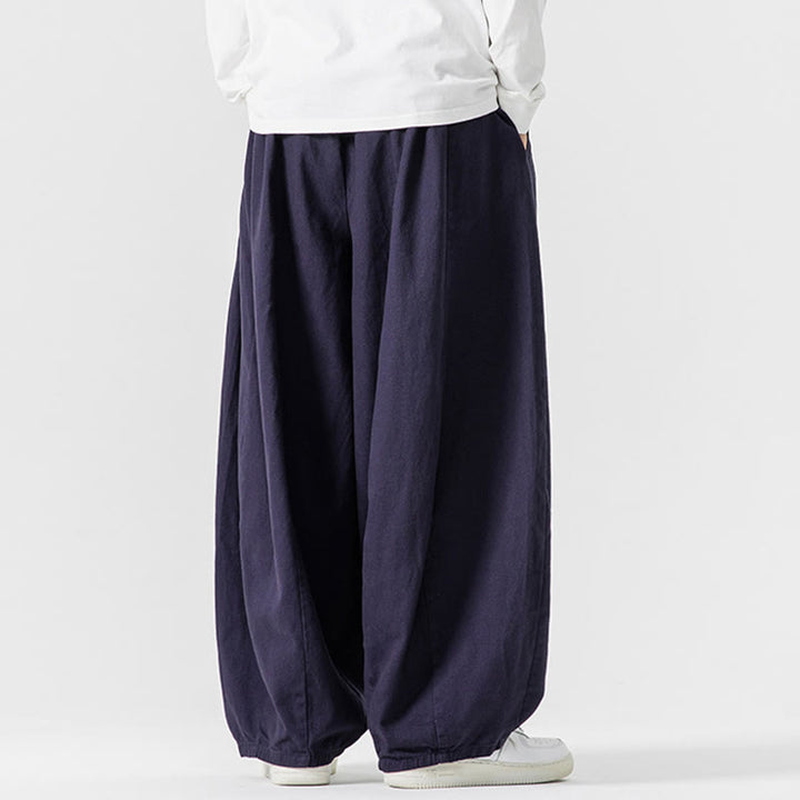 Pantaloni harem da uomo in cotone elasticizzato con tasche, tinta unita, modello Buddha Stones Fall - image 34