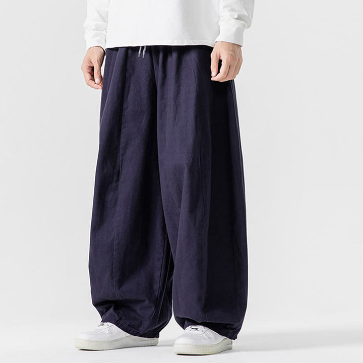 Pantaloni harem da uomo in cotone elasticizzato con tasche, tinta unita, modello Buddha Stones Fall - image 37
