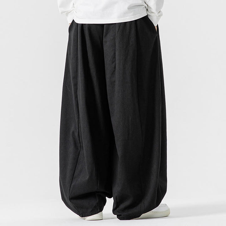 Pantaloni harem da uomo in cotone elasticizzato con tasche, tinta unita, modello Buddha Stones Fall - image 42