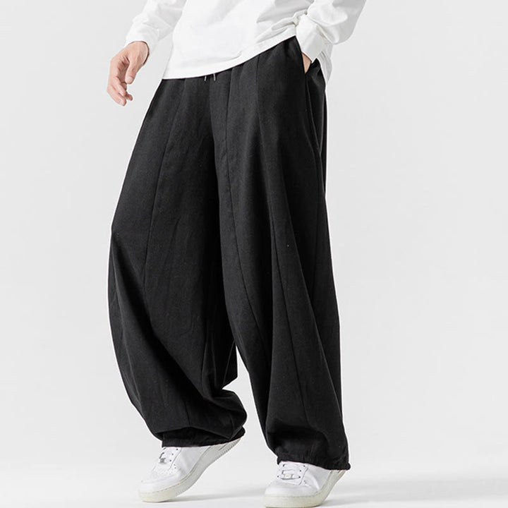 Pantaloni harem da uomo in cotone elasticizzato con tasche, tinta unita, modello Buddha Stones Fall - image 46