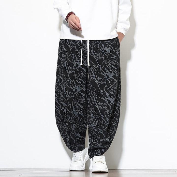 Pantaloni harem da uomo con tasche, lunghezza alla caviglia, in cotone con elastico in vita e stampa a righe testurizzate Buddha Stones - Nero - US/UK/AU46, EU56 (5XL) - image 8